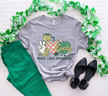 Load image into Gallery viewer, Peace Love Shamrocks| St. Patrick&#39;s Day | Grey TShirt
