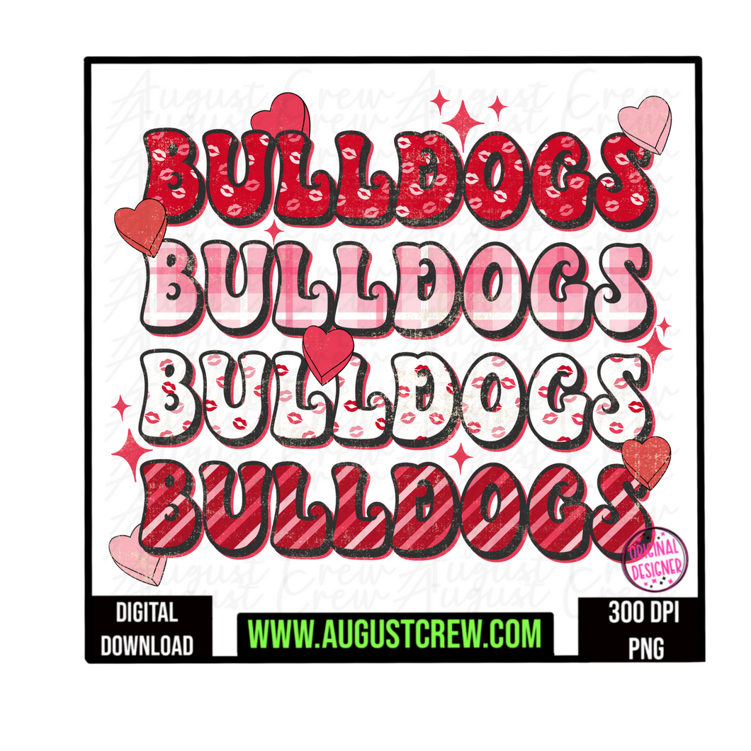 Repeating Mascot| Bullldog |  Retro | Valentines