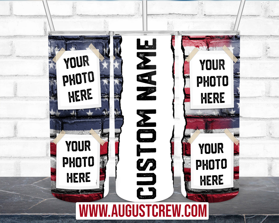 Photo American Flag Brick |  Father's Day|  Sublimation| 20oz or 30oz Tumbler