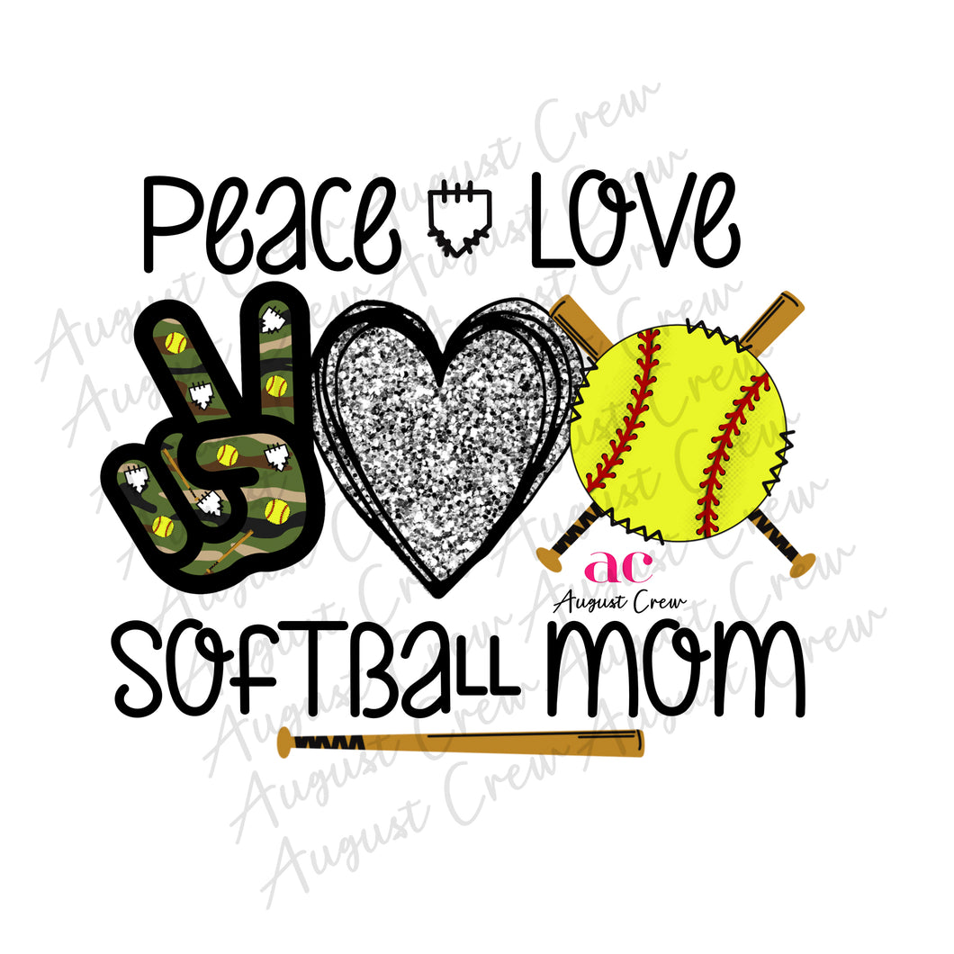 Peace, Love, Softball Mom | Camo| DIGITAL DOWNLOAD