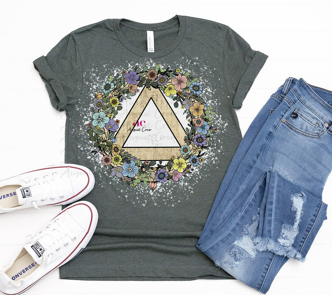 Flower Circle Triangle | Bleached Stitch |  T shirt