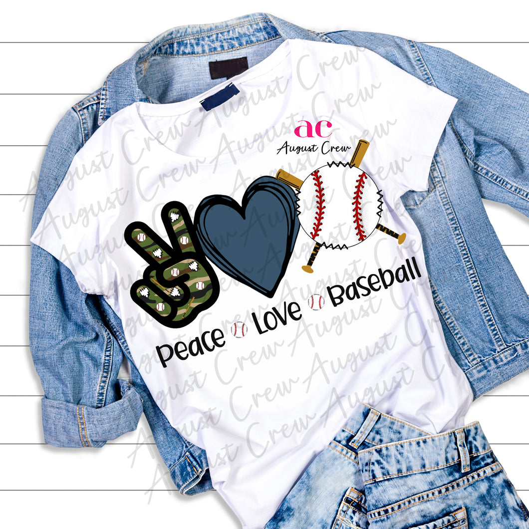 Peace, Love, Baseball | Camo & Blue| T- Shirt