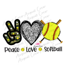 Load image into Gallery viewer, Peace, Love, Softball | Camo| DIGITAL DOWNLOAD
