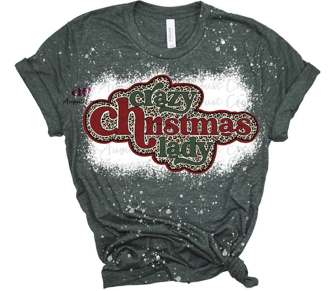 Crazy Christmas Lady| Leopard| T shirt (Bleached)