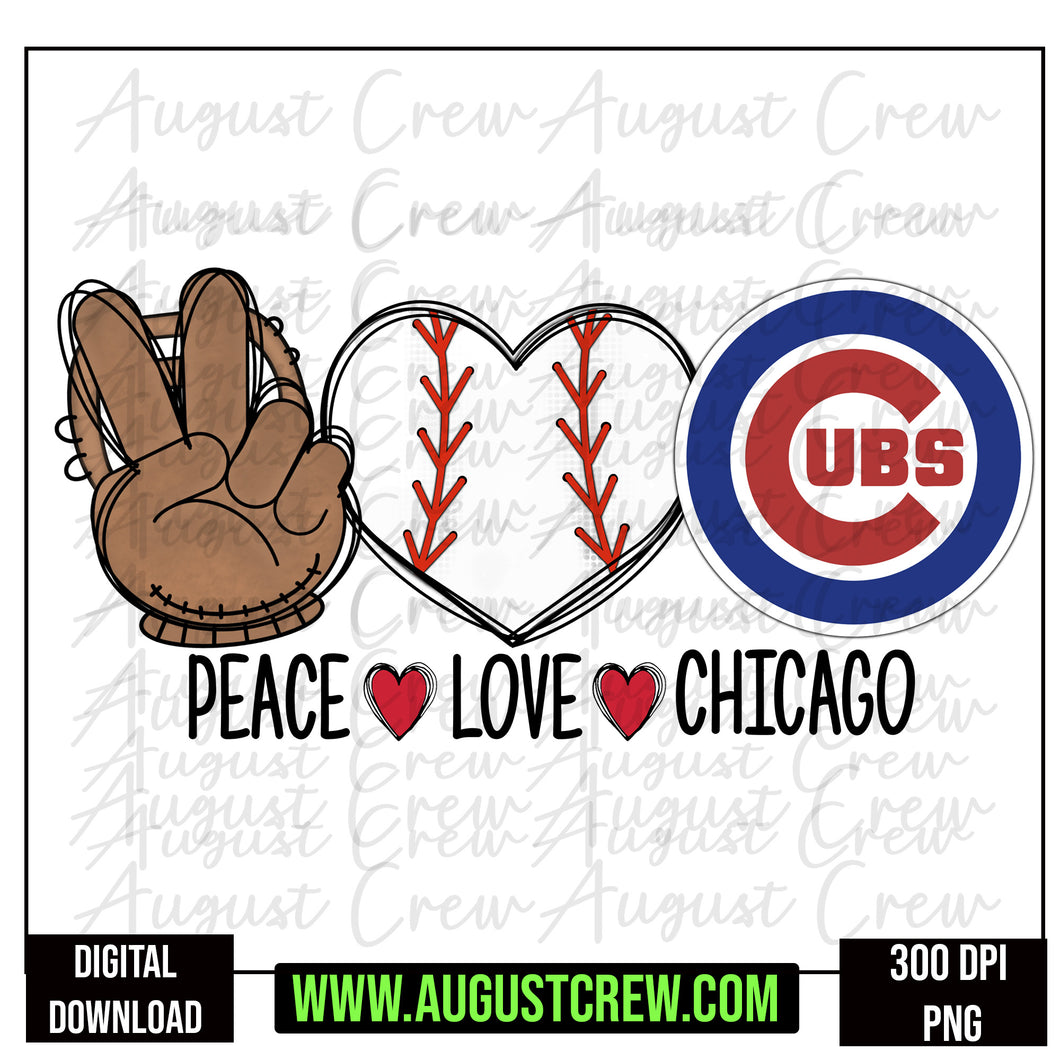 Peace Love| Baseball Glove| Cubs| Digital Design